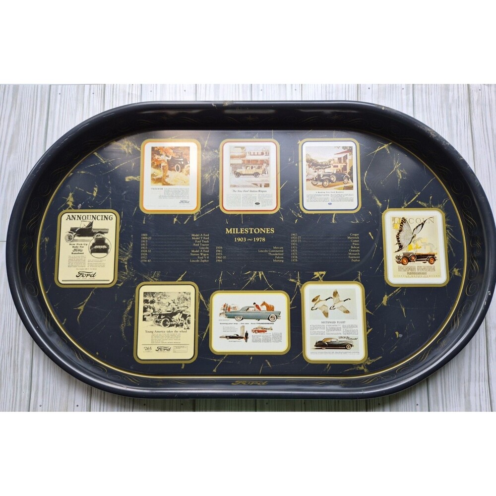 Vintage '78 Ford Automobiles 75th Anniversary Milestones Oval Metal Serving Tray